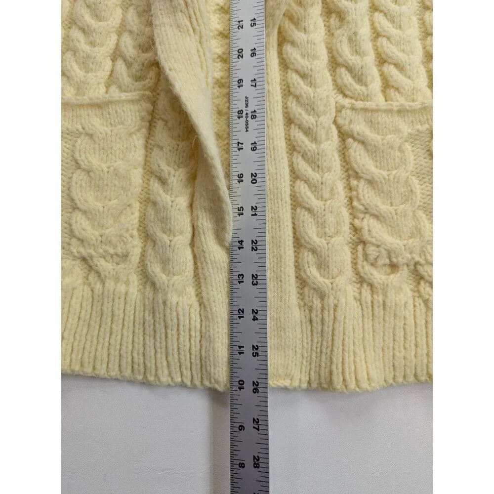 Hand Knit Women's Classic Cable Cardigan Size Small Butter Yellow